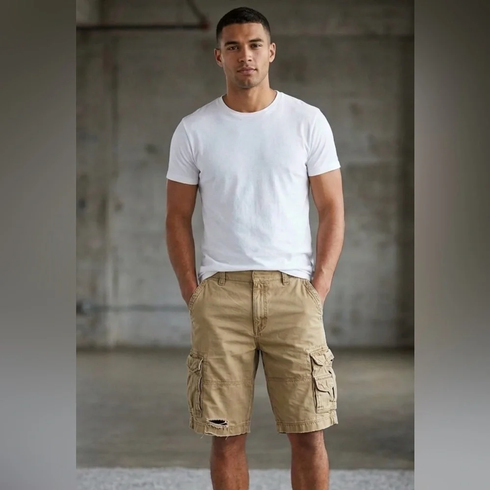 VINTAGE Mossimo Cargo Supply Shorts Mens 34 Khaki Tan Baggy Utility Skater Y2K
